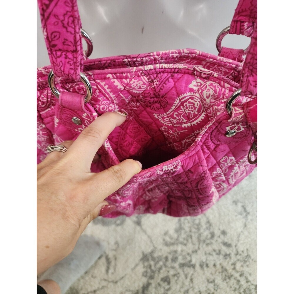 Vera Bradley Pink White Paisley Quilted Tote Bag Women Pouch Wallet Accessories - Picture 3 of 8